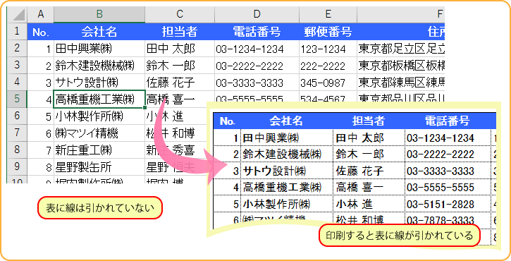 エクセル 罫線印刷されない